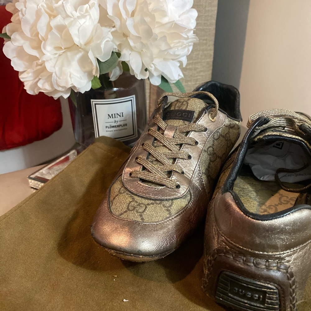 Gucci Leather Trimmed Logo Print Casual Shoes 38 - Picture 4 of 8